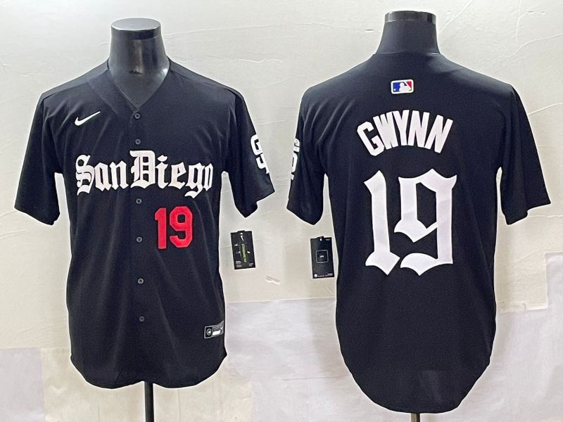 Men 2025 San Diego Padres 19 Gwynn Black Five generations Joint Name Nike MLB Jersey style 5